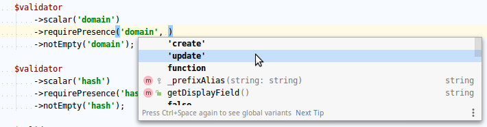 Validation Autocomplete Validator::requirePresence()