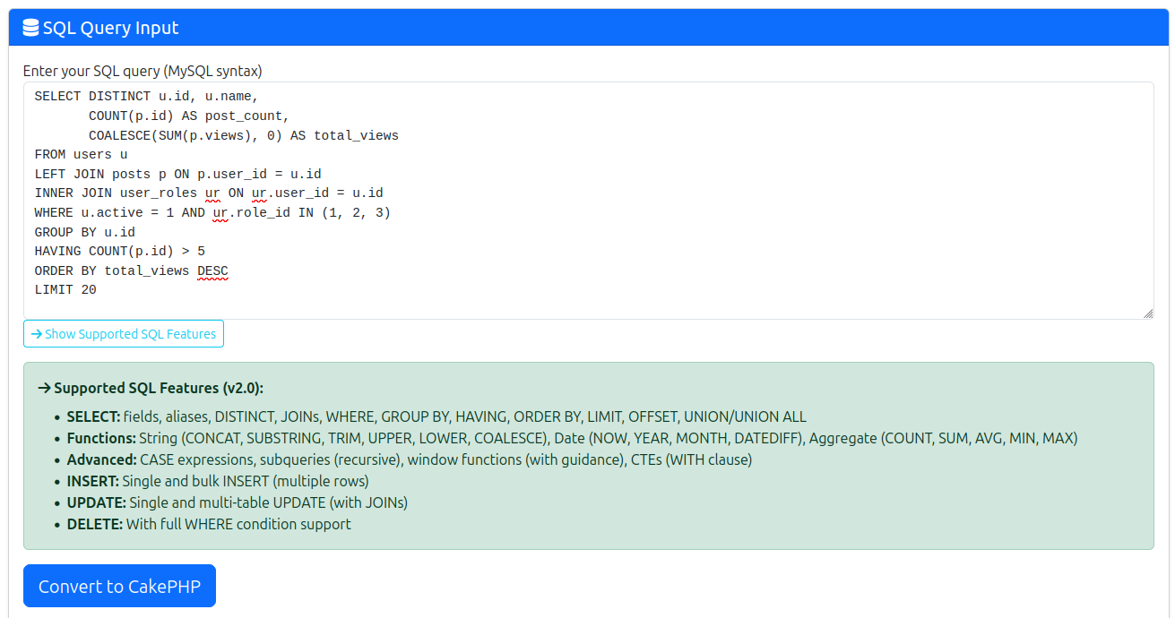 SQL converter input form