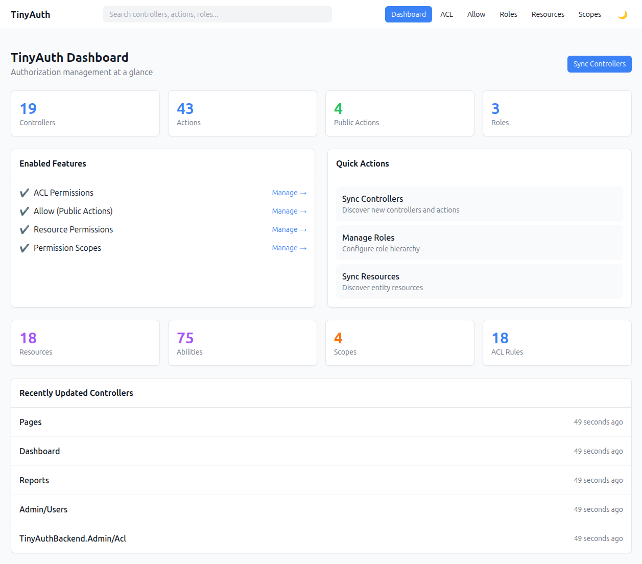 TinyAuth Backend dashboard
